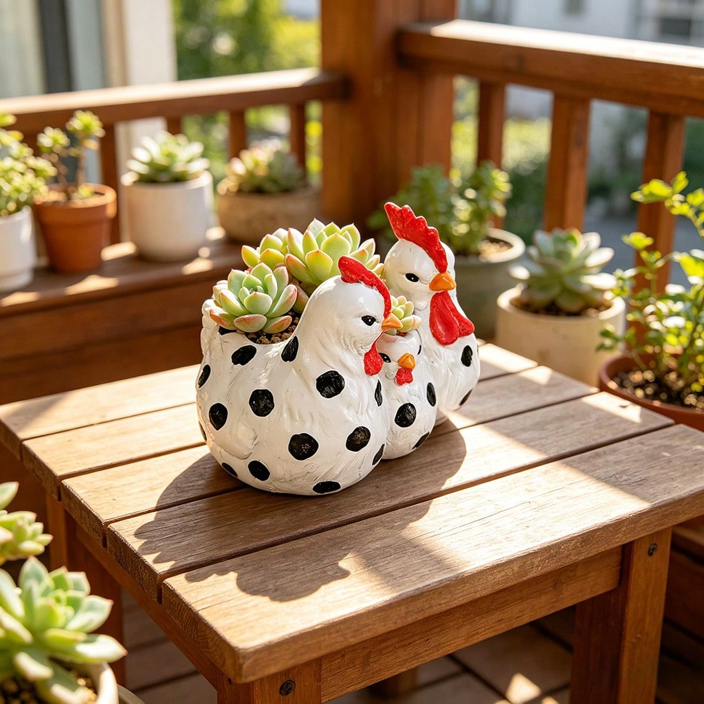 Rooster And Hen Family Planter For Garden Decor