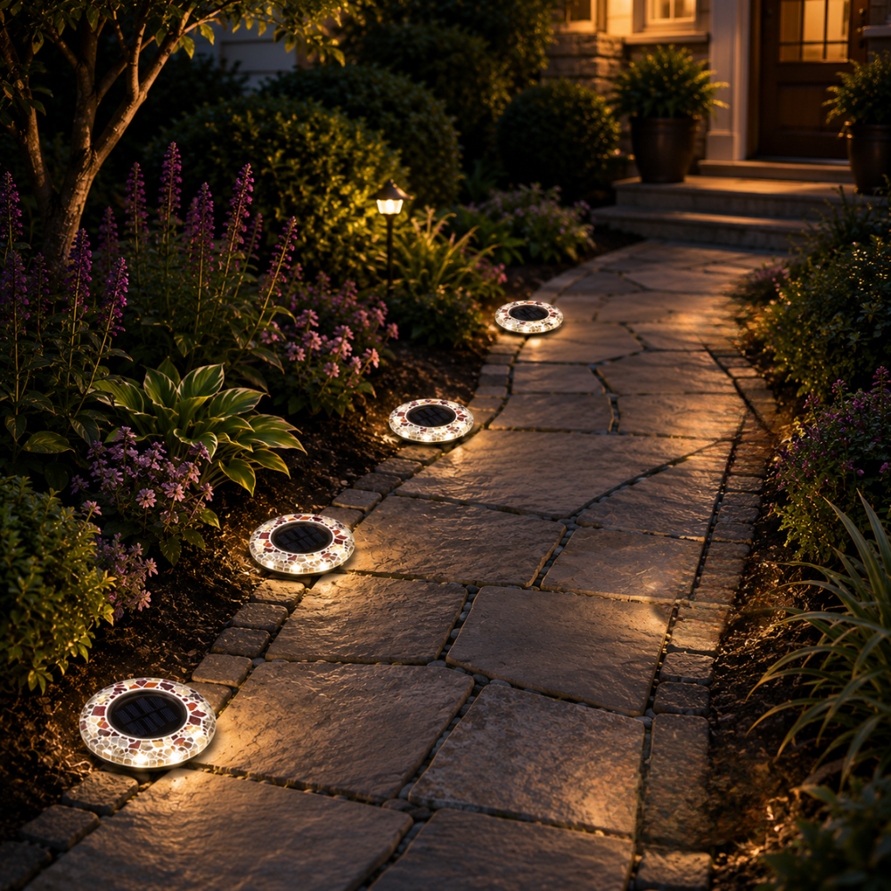 Waterproof Solar LED Mosaic Disk Design Lights For Pathway Decoration