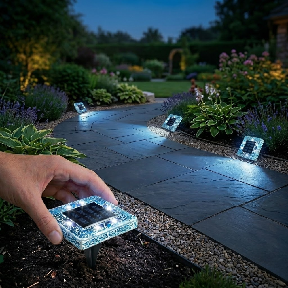 Waterproof Solar LED Mosaic Disk Design Lights For Pathway Decoration