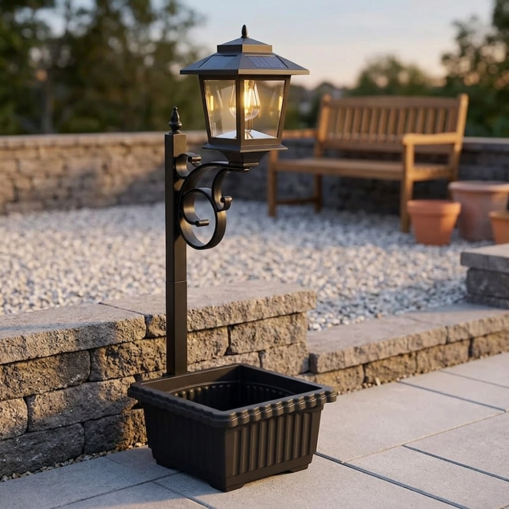 2 Piece Of 2 In 1 Solar Post Light With Planter For Room Decor 