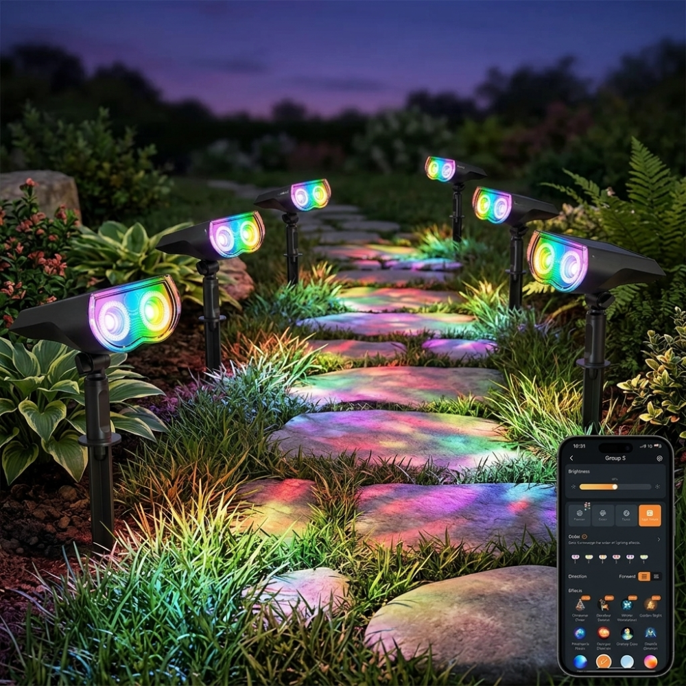 Waterproof Solar Outdoor Spotlight With Color Changing Effects For Yard And Pathway