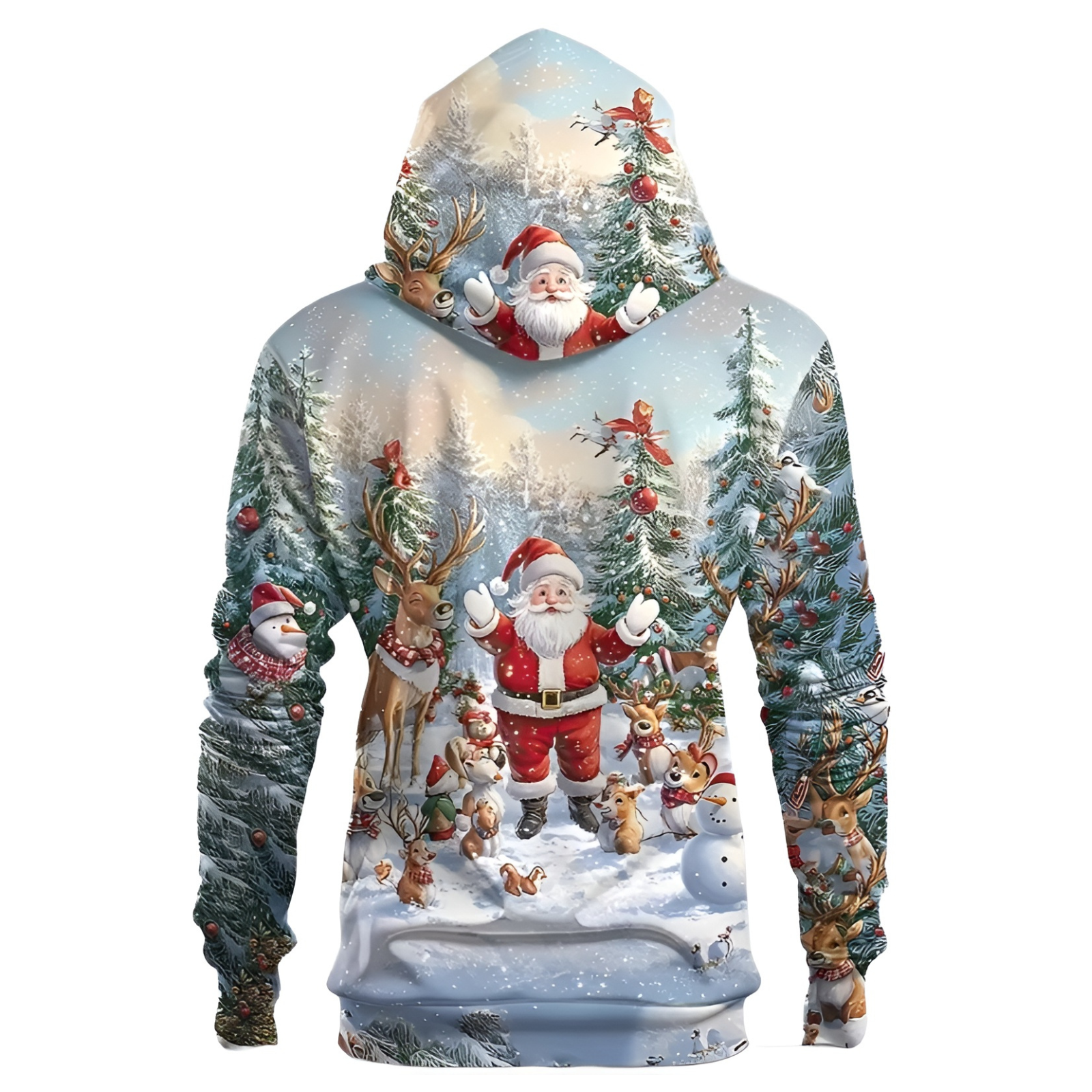 Men Christmas Santa and Reindeer Print Hoodie