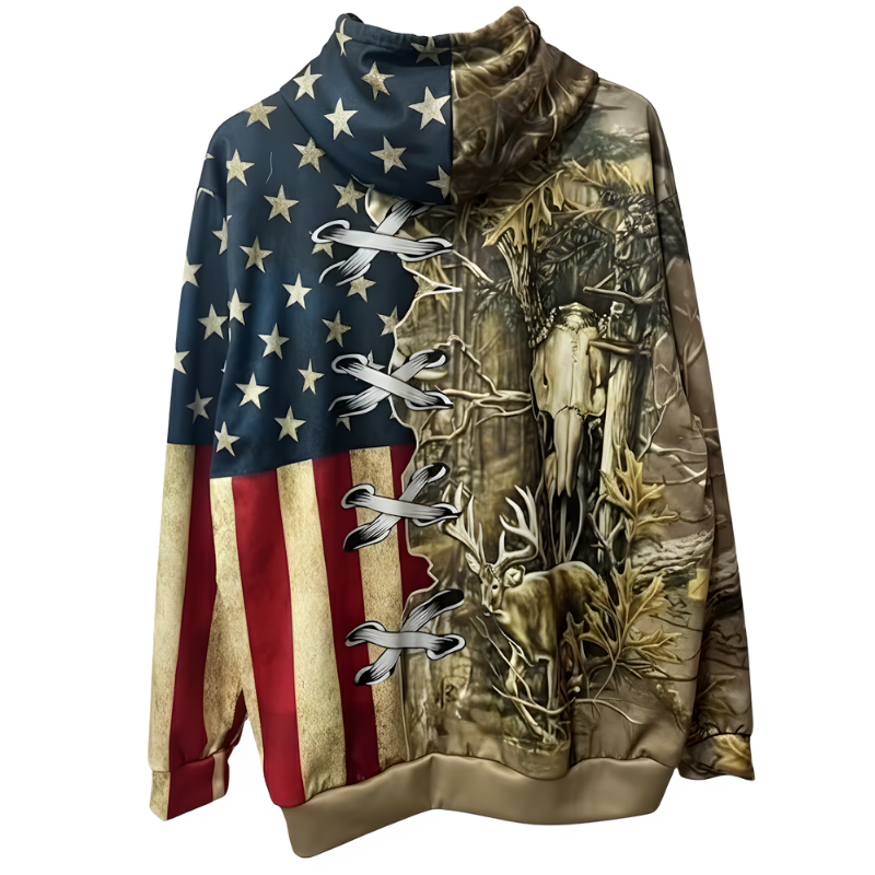 Men Deer And US Flag Graphic Print Hoodies