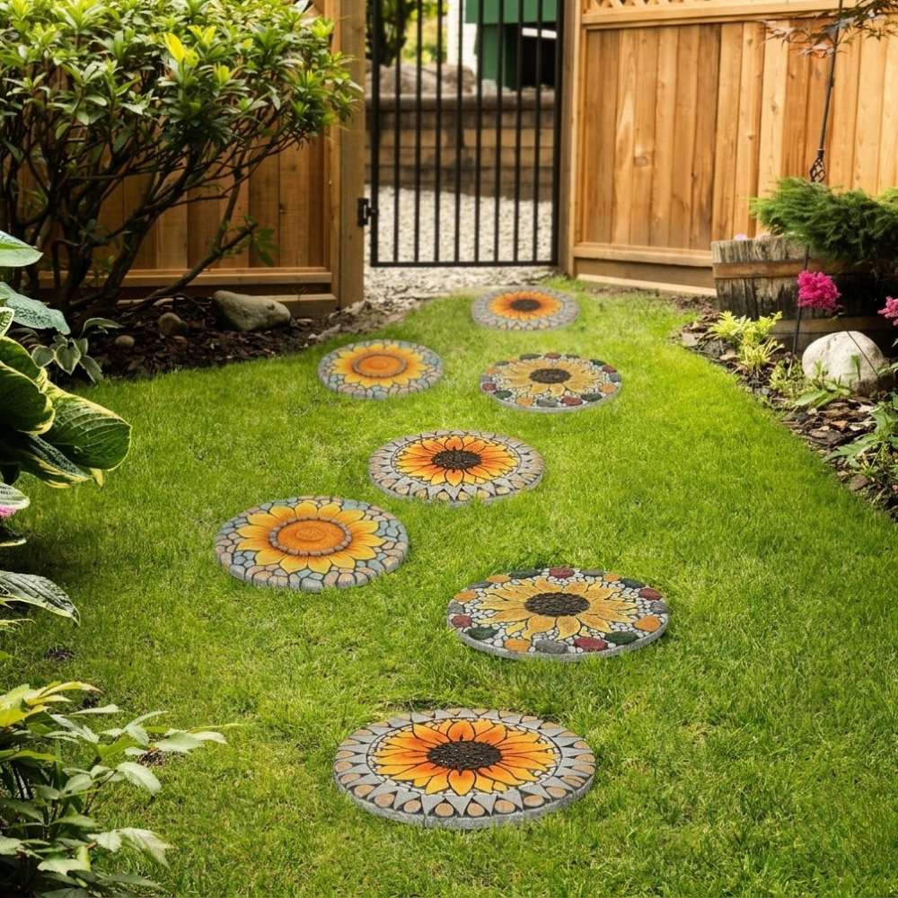 3 Pack Sunflower Stepping Stone, 10 Inch Decorative Garden Step Stone For Yard, Patio, Garden, Walkway
