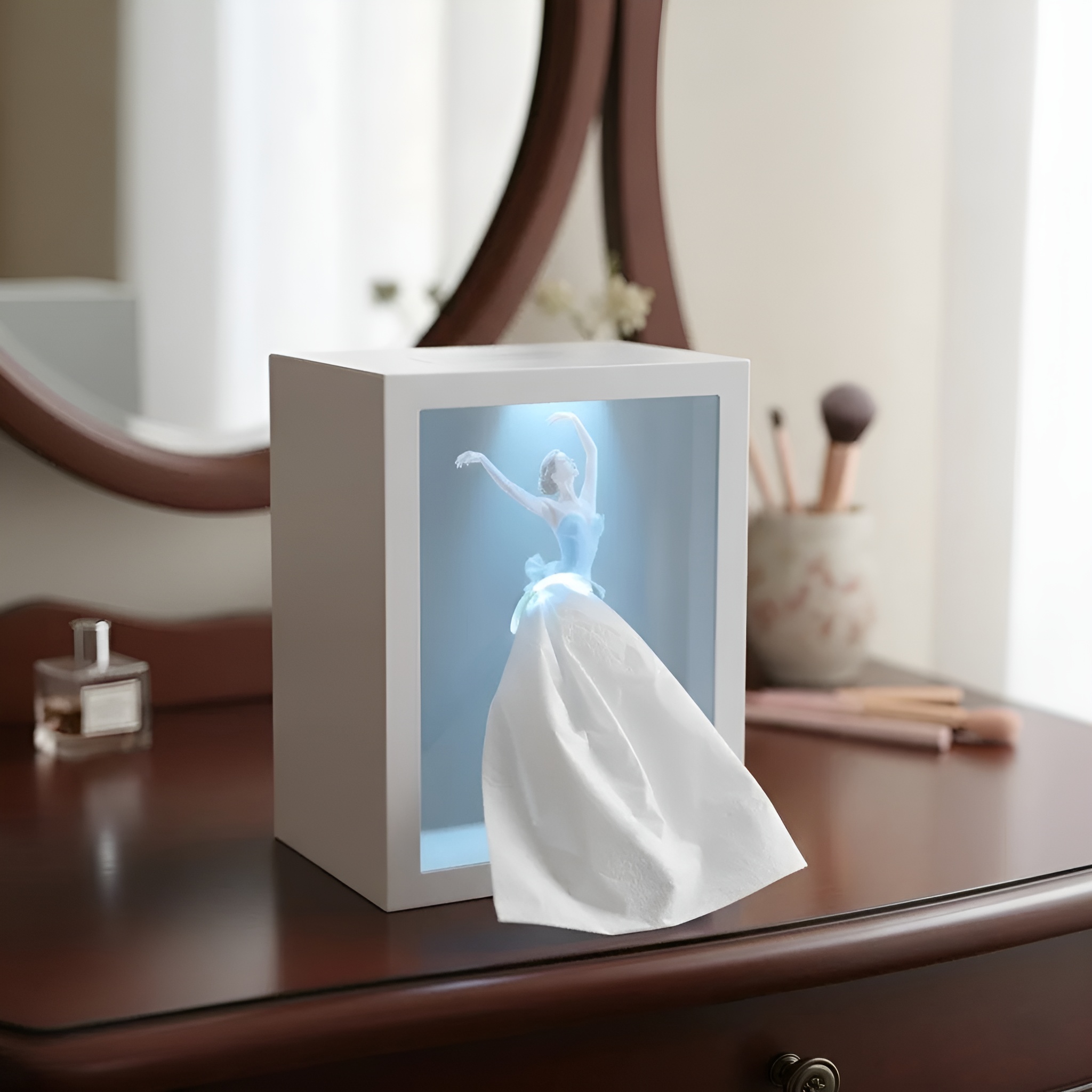 Ballet Girl Design Lighted Tissue Holder With Warm Lighting