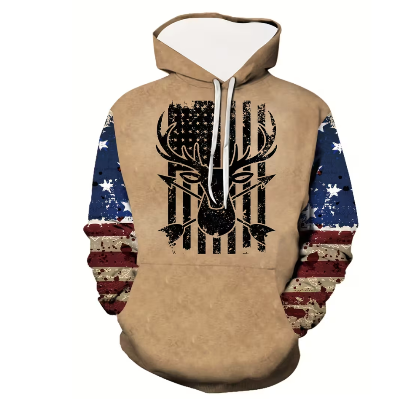 Men Patriotic Deer Print Hoodie
