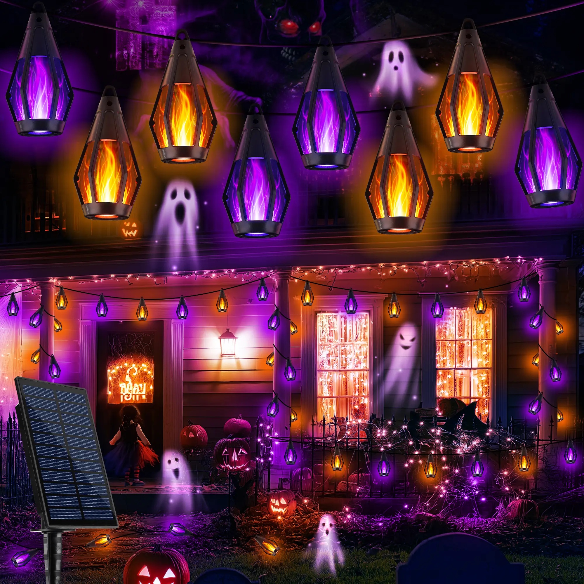 Solar Flame Effect Outdoor String Lights