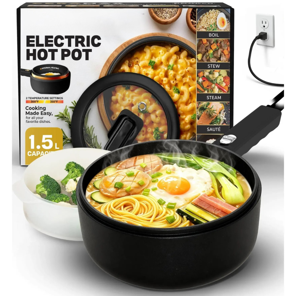 Electric Cooker Nonstick Ceramic Skillet Pan With Lid Steamer