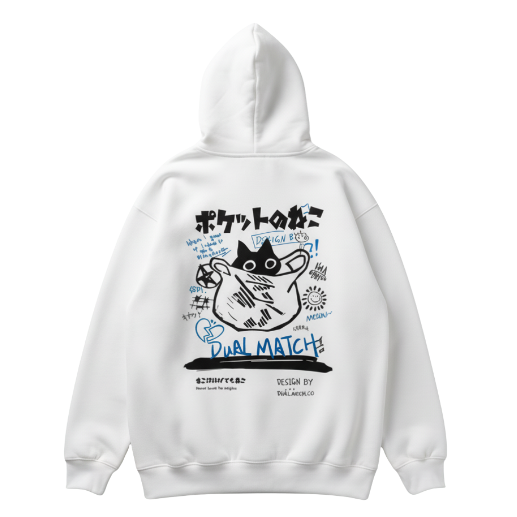 Men Cat Printed Minimalist Hoodie