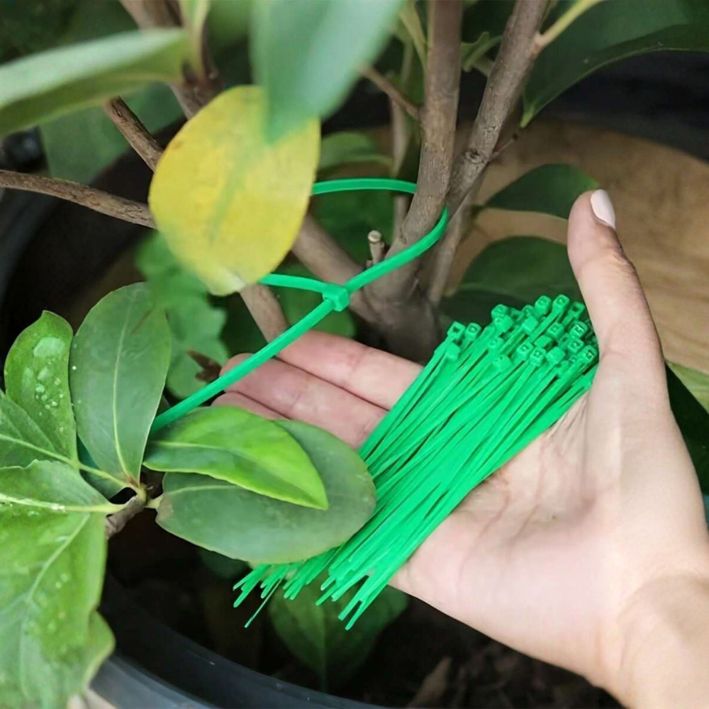 Green Heat Resistant Reusable Self Locking Garden Plant Zip Ties