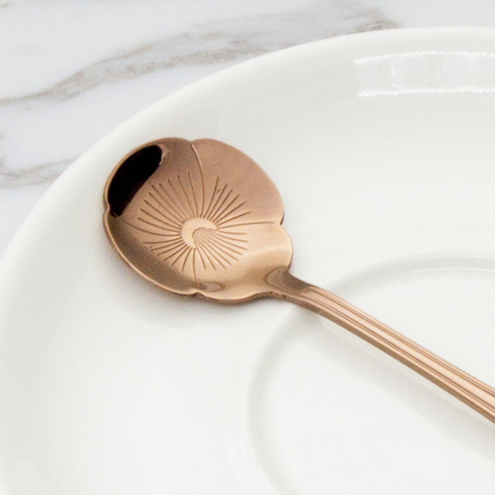 Rose Gold-Plated Stainless Steel Floral Stirring Spoon - Grafton Collection