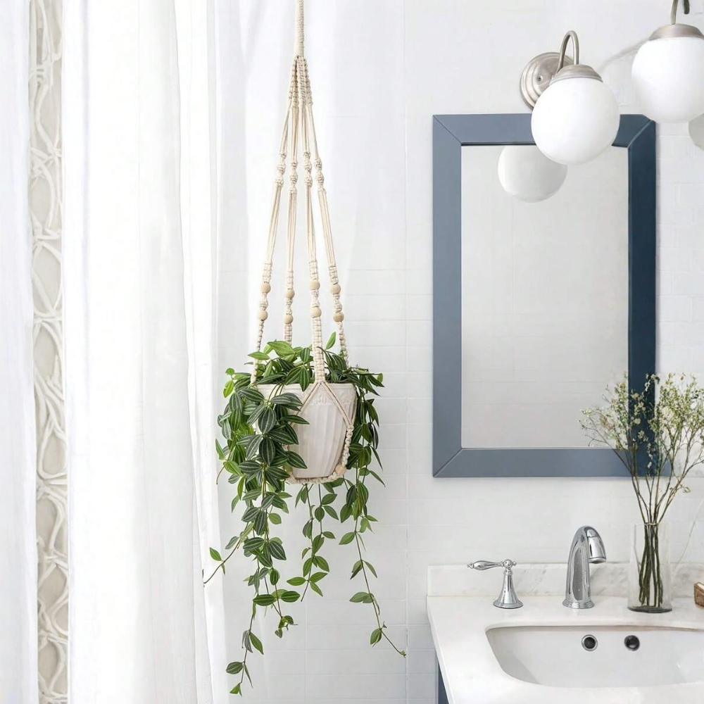 Boho Macrame Wood Bead Decor Plant Hanging Basket For Home Decor