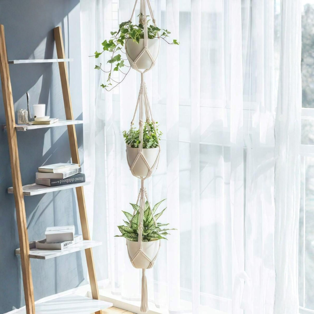 3 Layer Tassel Jute Rope Plant Hanger With Hook For Indoor And Outdoor Decor