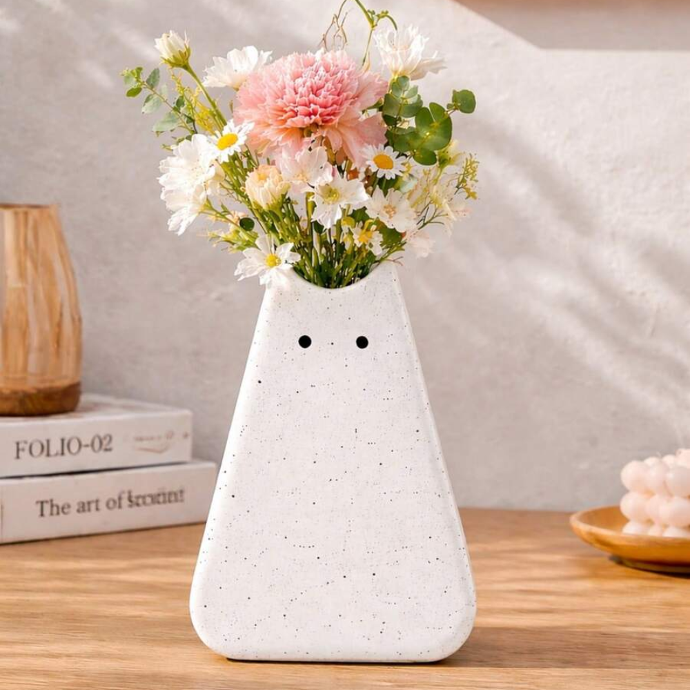 Speckled Cat Shape Ceramic Flower Vase For Home Decor