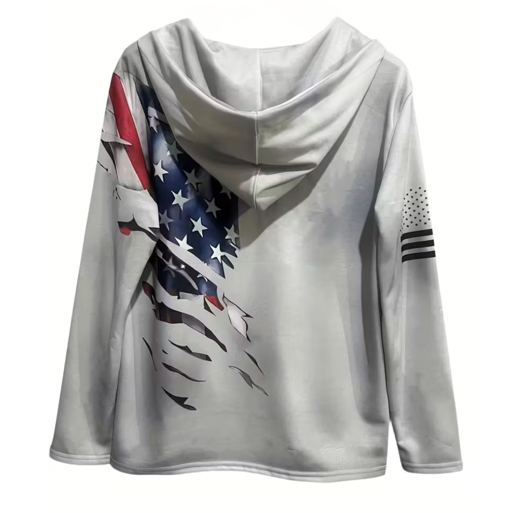 Men Retro Flag Lace Up Hoodie For Streetwear