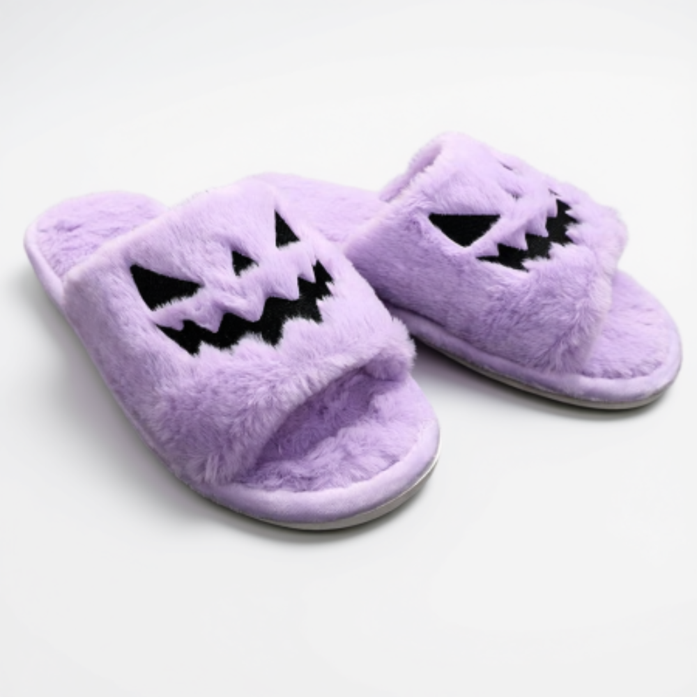 Halloween Pumpkin Plush Slides Cozy Open Toe Indoor Outdoor Slippers