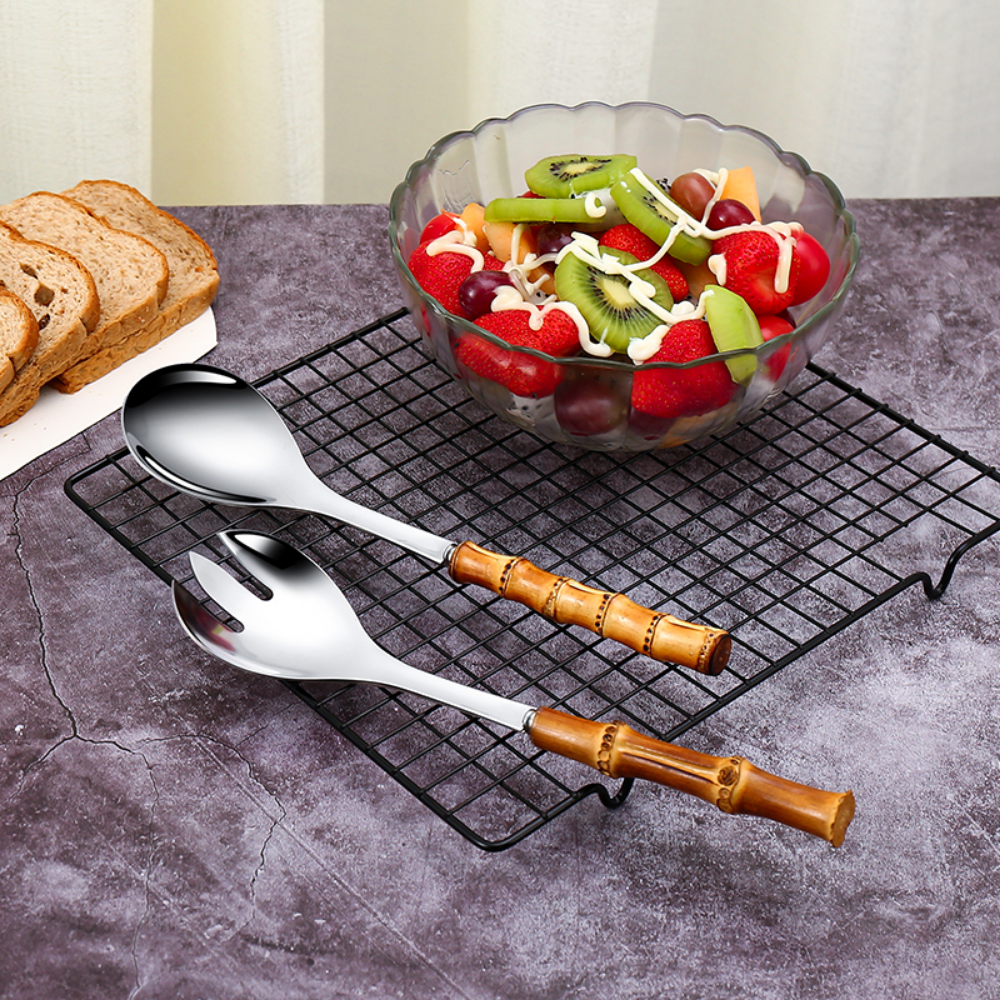 Bamboo Handle Large Salad Serving Spoon Set - Grafton Collection