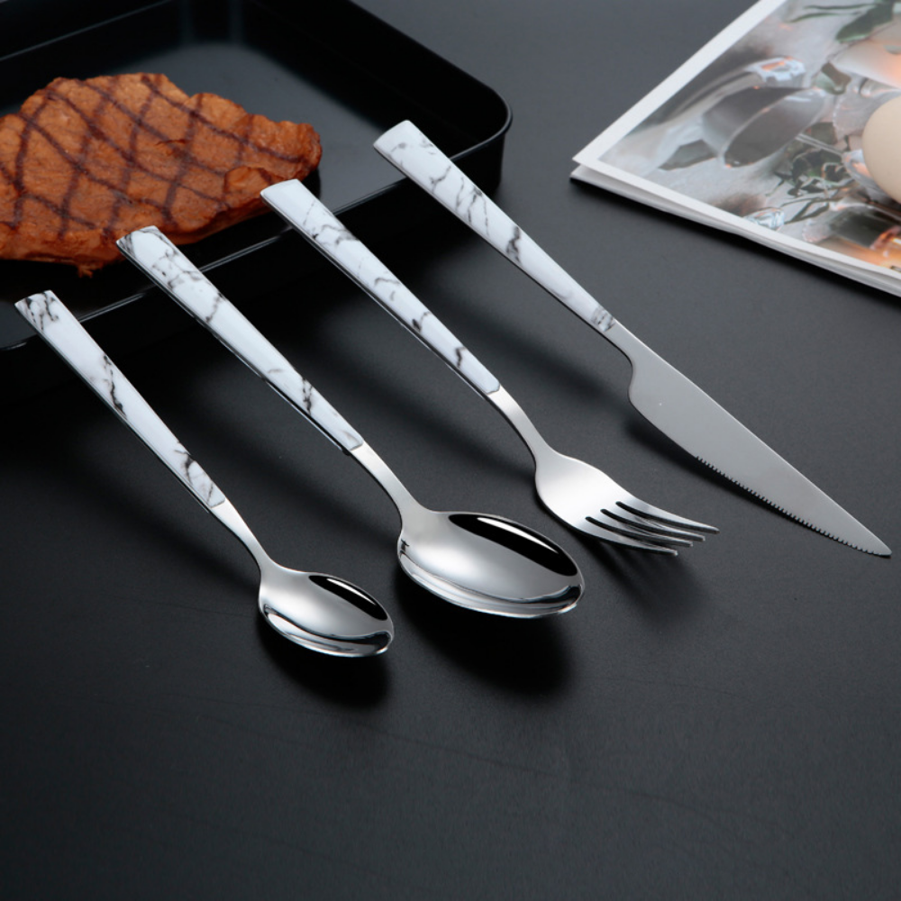 Stainless Steel Marble Cutlery Set - 16 & 24 Pieces - Grafton Collection