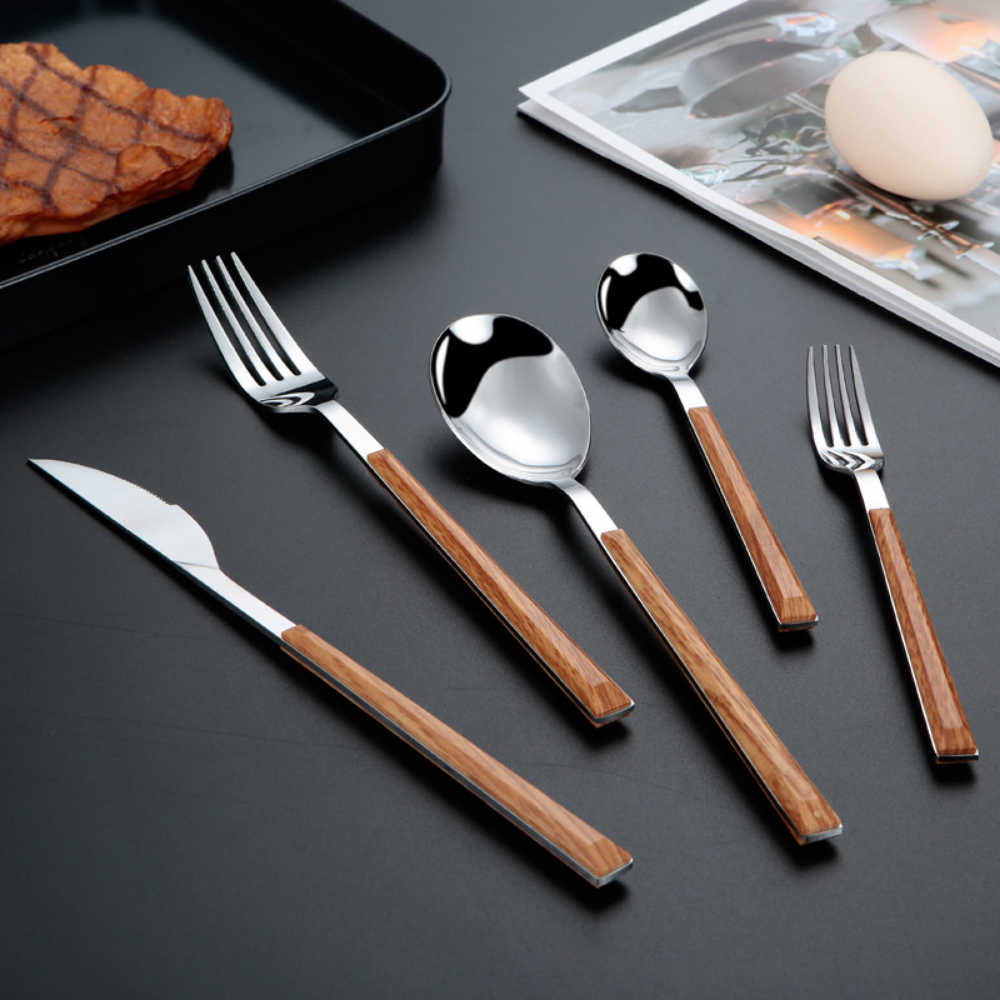 Stainless Steel Wooden Cutlery Set - 20 Pieces - Grafton Collection