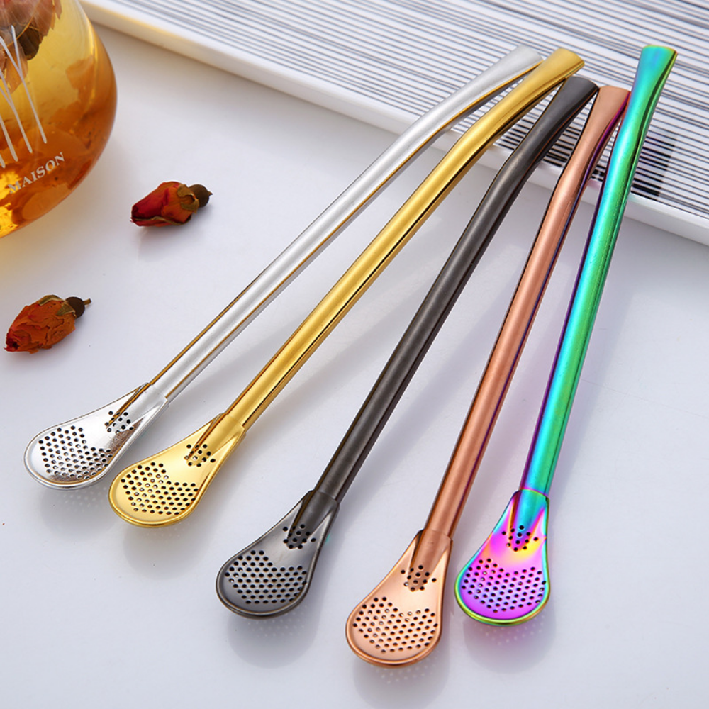 Reusable Colorful Stainless Steel Stirring Spoon Straws - Grafton Collection
