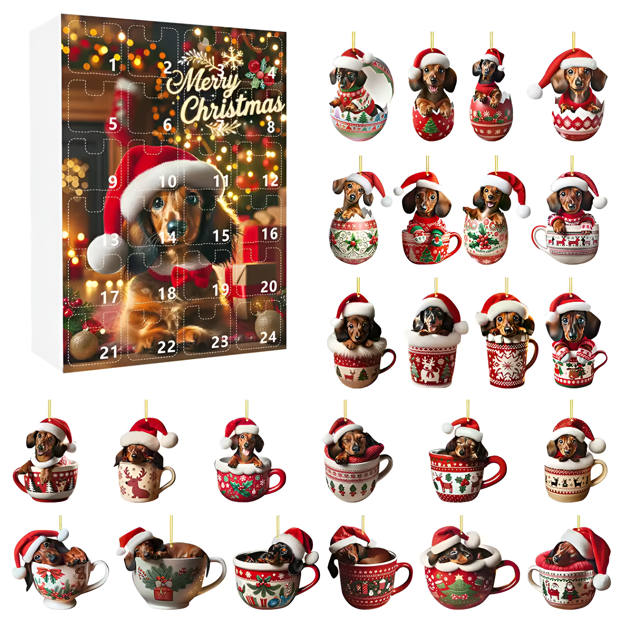 Dachshund Christmas Advent Calendar Acrylic Figurine Countdown Set