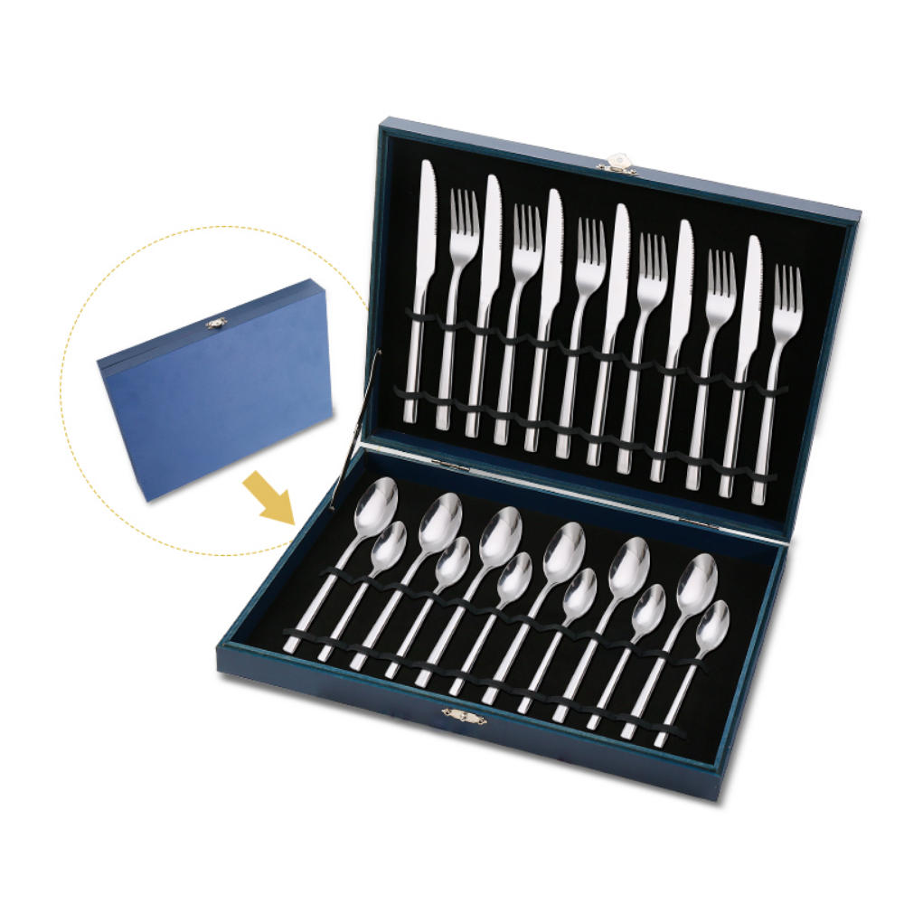 Navy Blue Case Stainless Steel 24Pcs Flatware Set - Grafton Collection
