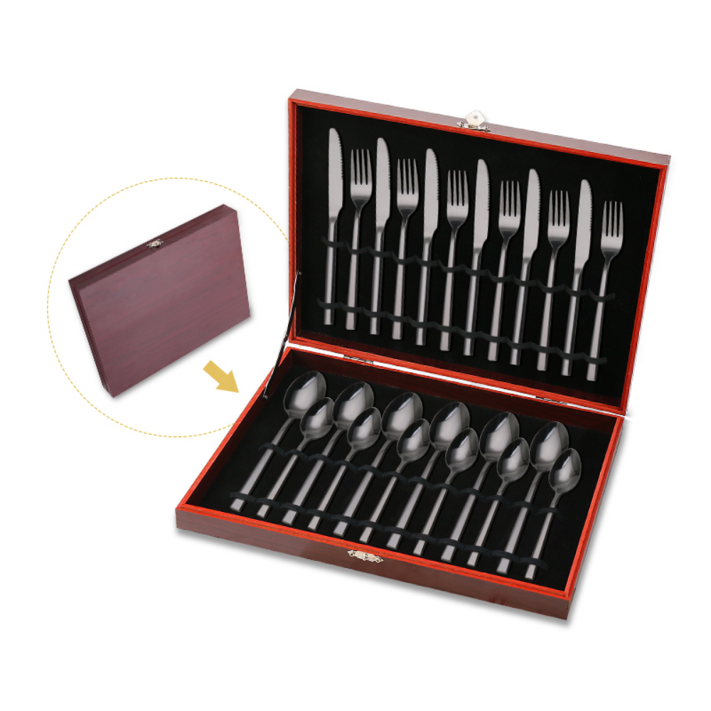 Brown & Red Case Luxurious 24Pcs Flatware Set - Grafton Collection