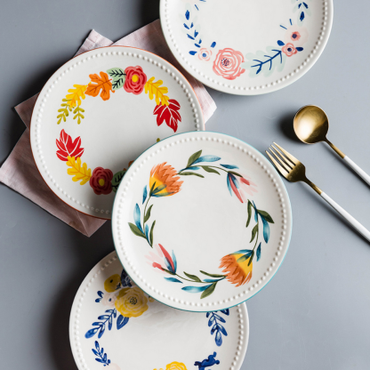 Japanese Hand-Painted Ceramic Flower Salad Dessert Plate - Grafton Collection