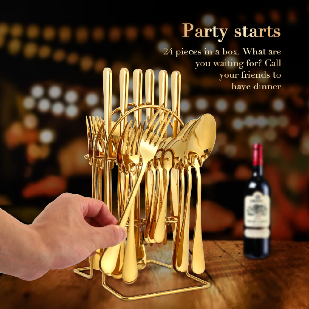 Gold Silverware Knife Fork Spoon Set - Grafton Collection