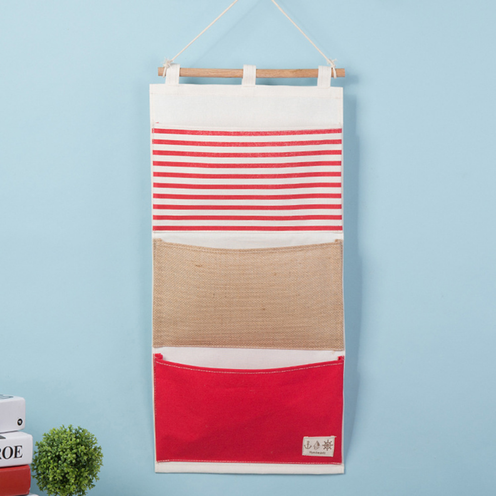 Red & Beige Cotton & Linen Hanging Storage Organizer - Grafton Collection