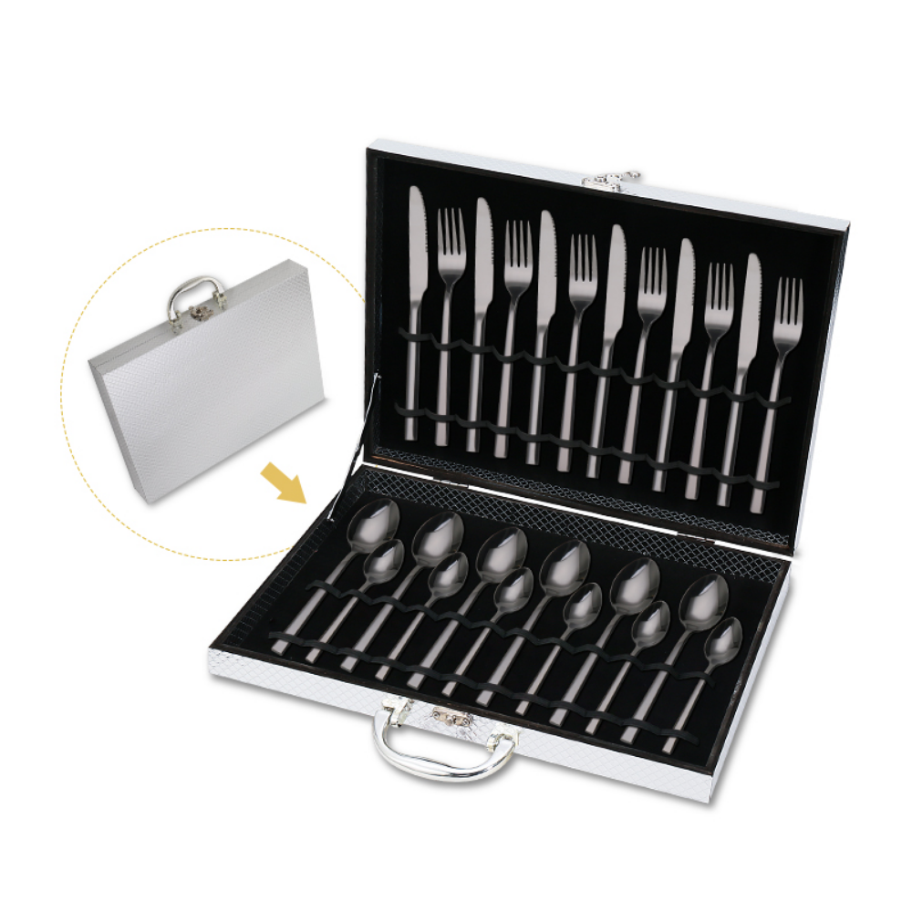 Silver Case 24Pcs Mirror Polish Luxury Flatware Set - Grafton Collection