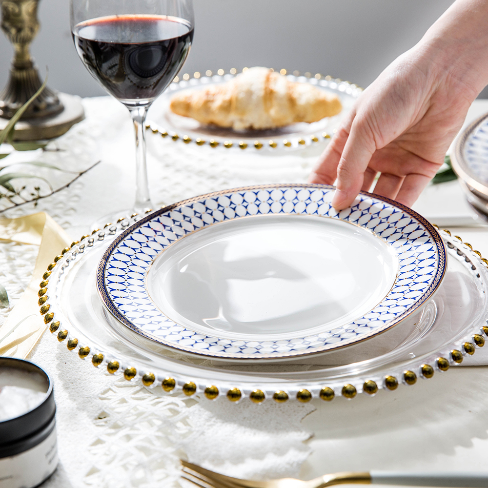 Beaded Dot Inlaid Golden Rim Dinner Plate - Grafton Collection