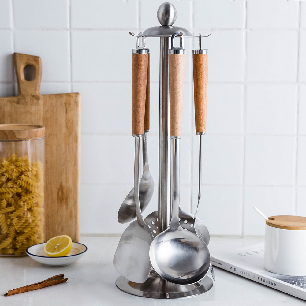 Stainless Steel Kitchen Utensils + Holder - Grafton Collection