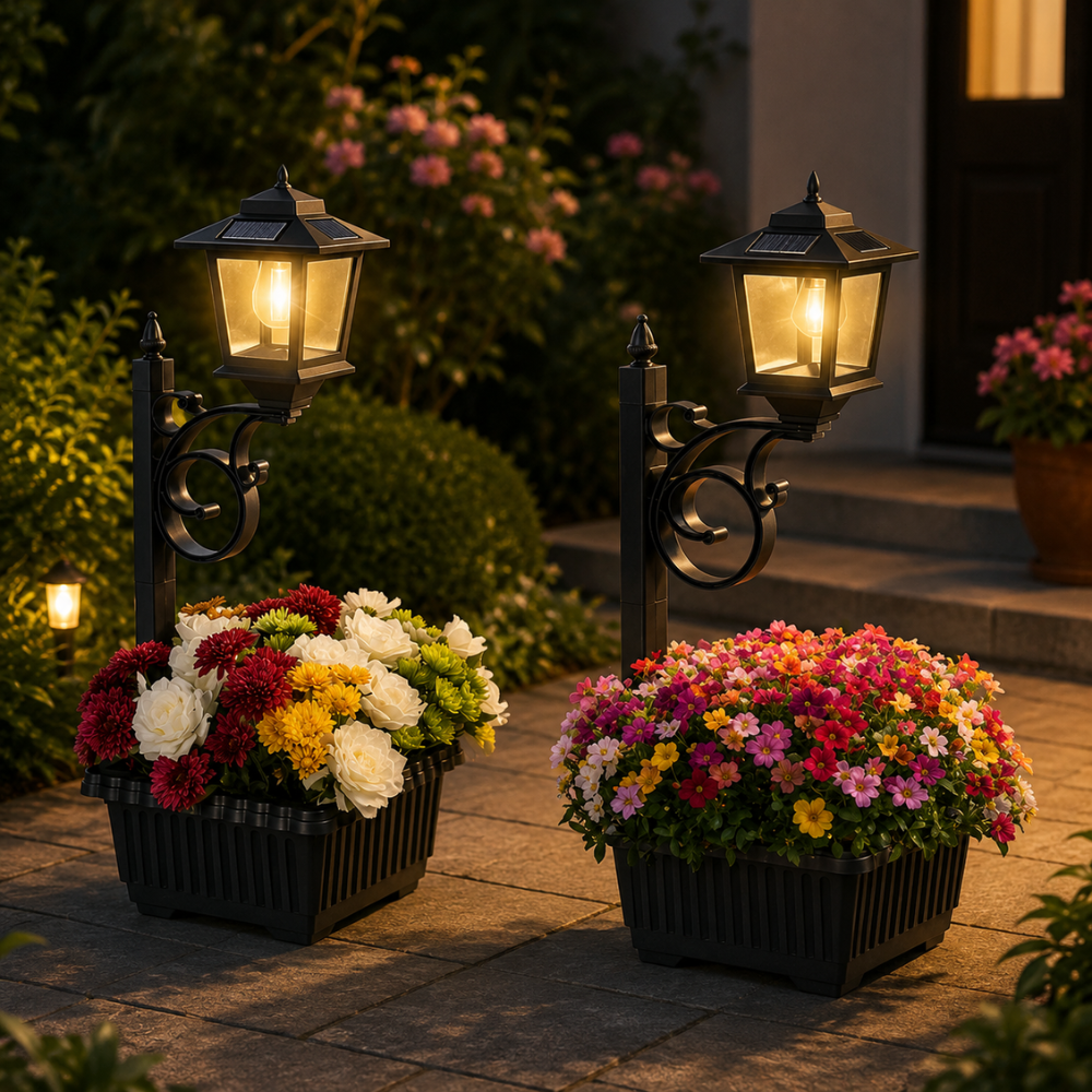 1/2 Pcs Solar Post Light With Planter