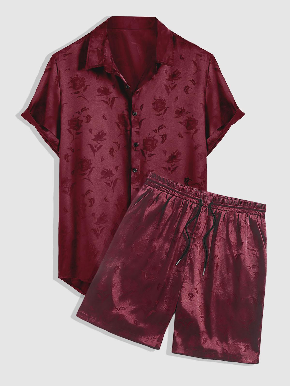 Rose Pattern Short Sleeve Shirt And Shorts Set - Grafton Collection