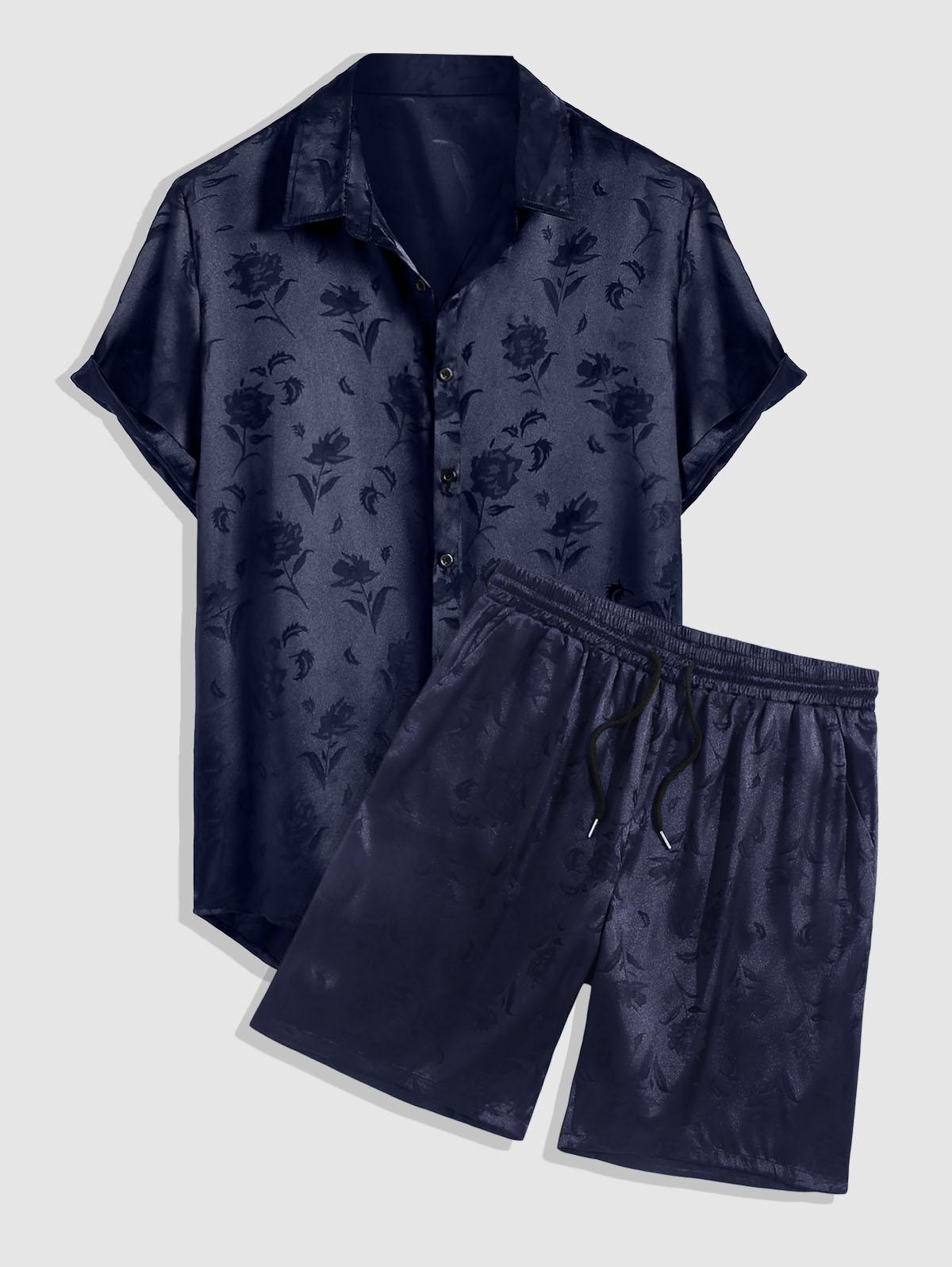 Rose Pattern Short Sleeve Shirt And Shorts Set - Grafton Collection