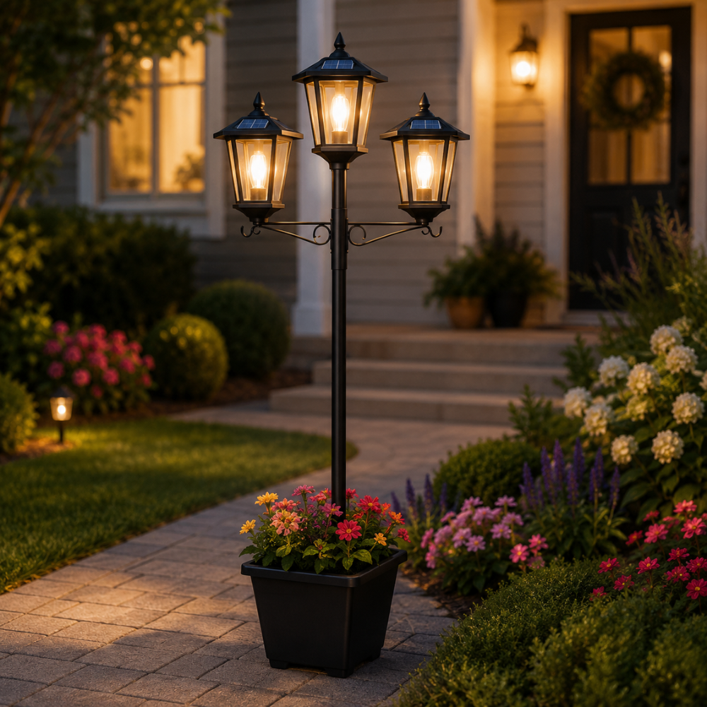 1/2 Pcs Solar Post Light With Planter