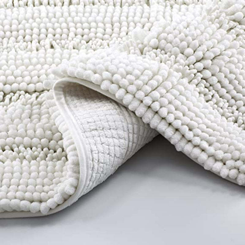 White Stripe Chenille Microfiber Bath Mat Rug- Ultra Soft Thick Absorbent Non Slip Shaggy Plush Floor Rugs for Bathroom, Machine Washable - Grafton Collection