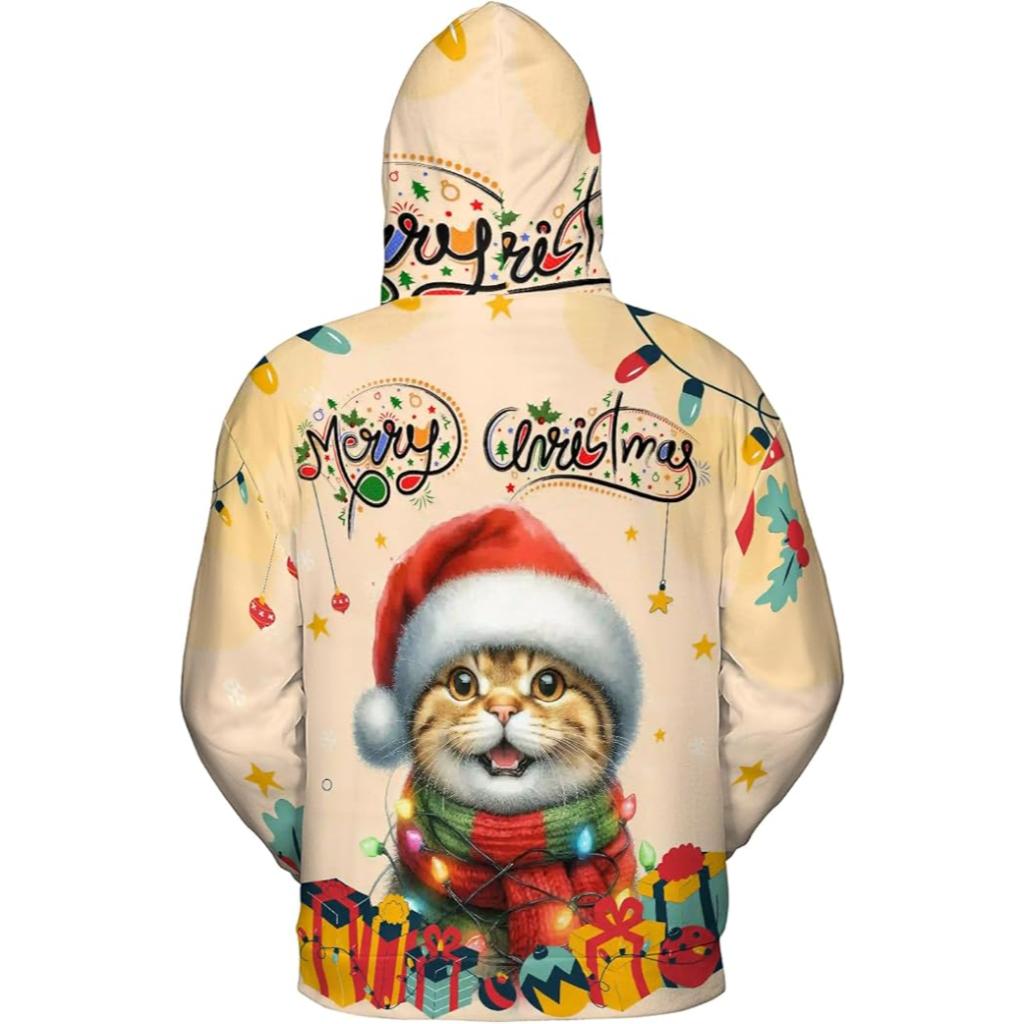 Christmas Cat Twinkling Lights All Over Print 3D Hoodie