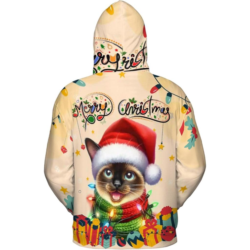 Christmas Cat Twinkling Lights All Over Print 3D Hoodie