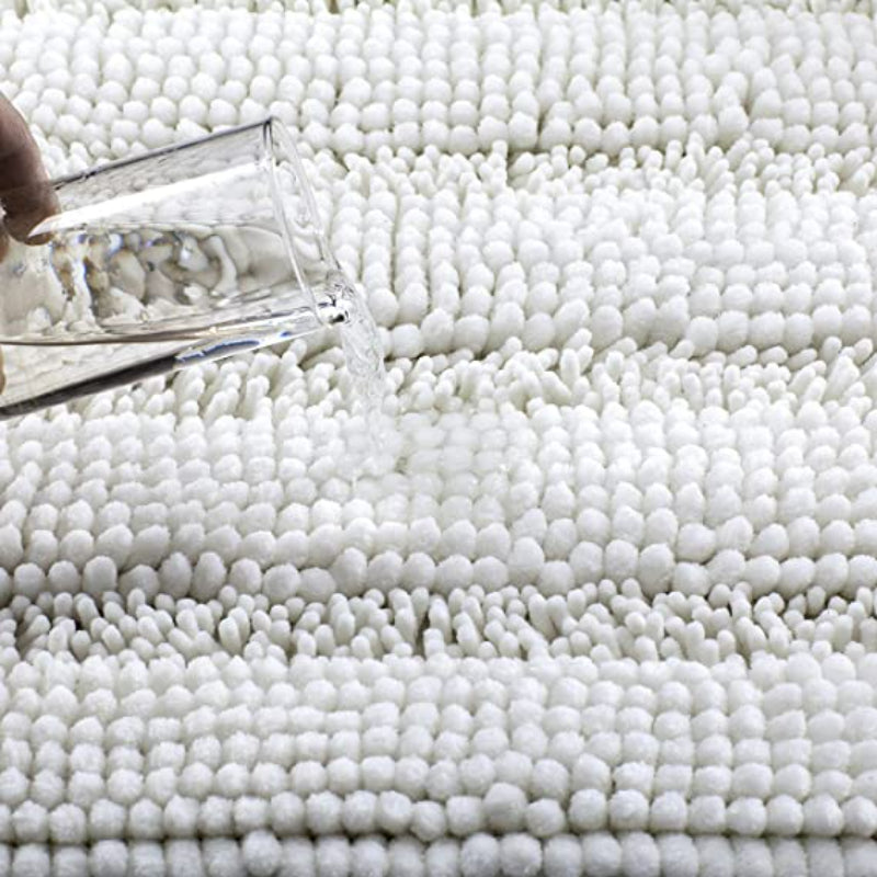 White Stripe Chenille Microfiber Bath Mat Rug- Ultra Soft Thick Absorbent Non Slip Shaggy Plush Floor Rugs for Bathroom, Machine Washable - Grafton Collection