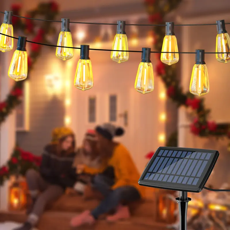 Solar Outdoor String Lights With Dimmable Shatterproof Bulb