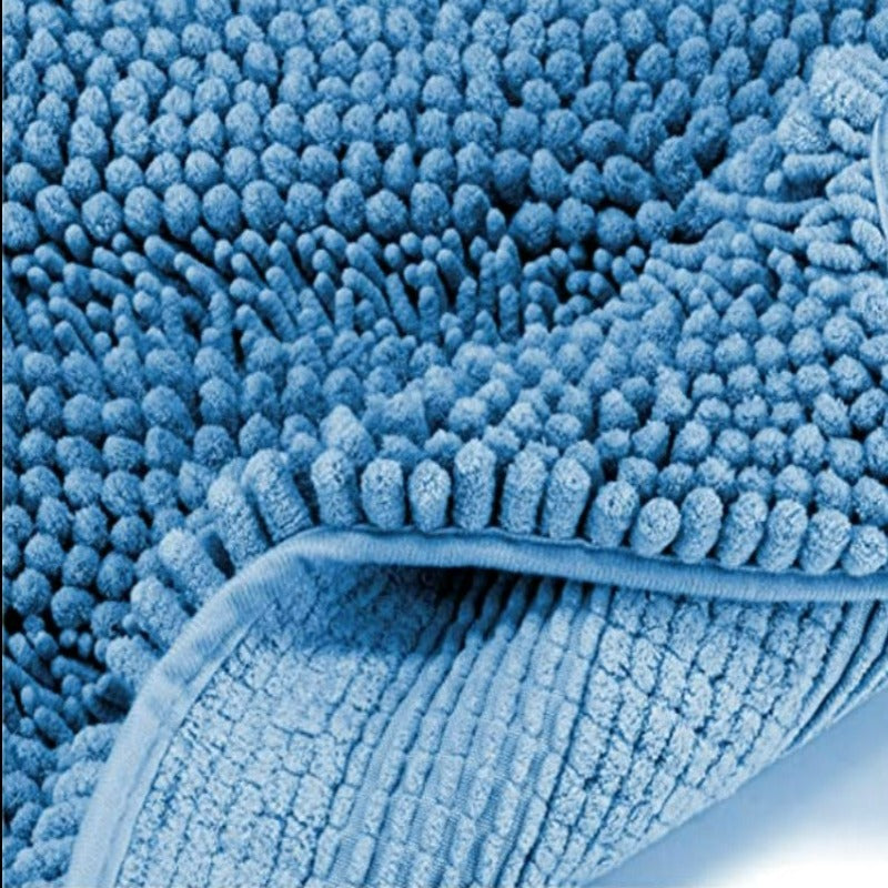 Light Blue Stripe Chenille Microfiber Bath Mat Rug- Ultra Soft Thick Absorbent Non Slip Shaggy Plush Floor Rugs for Bathroom, Machine Washable - Grafton Collection