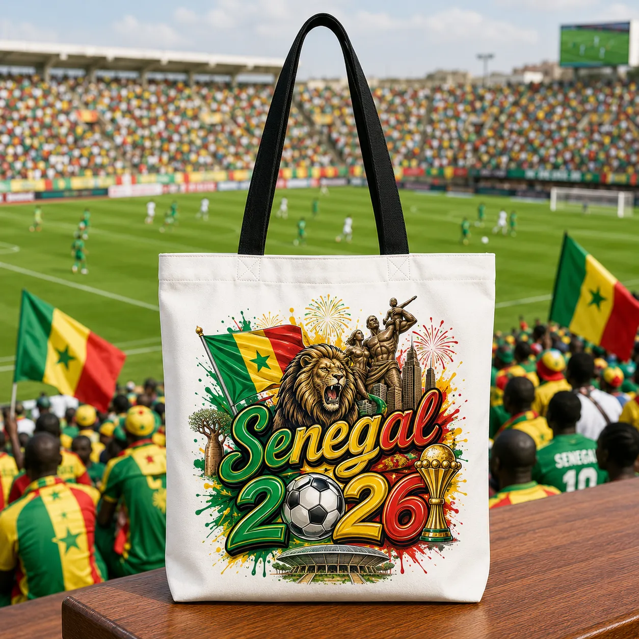 World Cup 2026 Senegal Graphic Printed Football Supporter Tote Bag