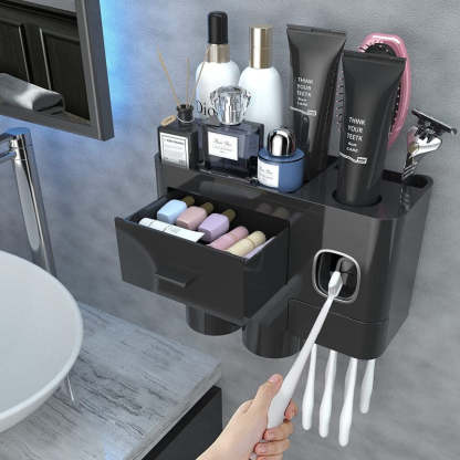 Toothbrush Holders For Bathrooms, Toothbrush Holder Wall Mounted With Toothpaste Dispenser, Large Capacity Tray, Cosmetic Drawer And Brush Slots With Cover Tooth Brush Holder - Grafton Collection