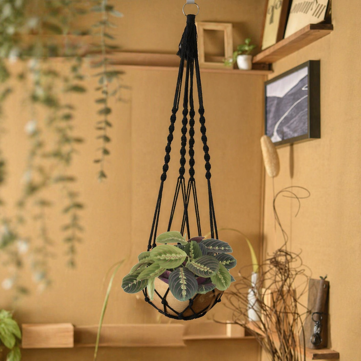 Handmade Macrame Boho Multifunctional Plant Holder With Tassel Decor