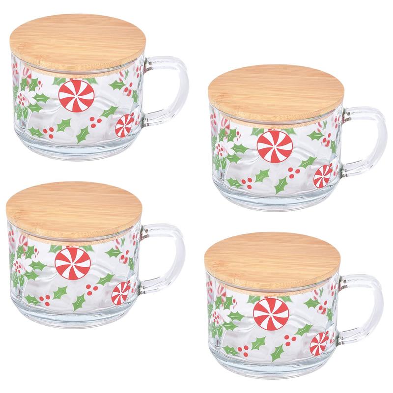 Set Of 4 16oz Seasonal Christmas Glass Mugs