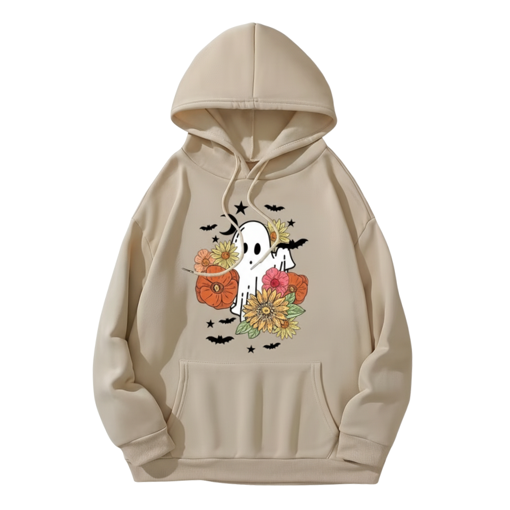 Seasonal Floral Print Kangaroo Pocket Hoodie