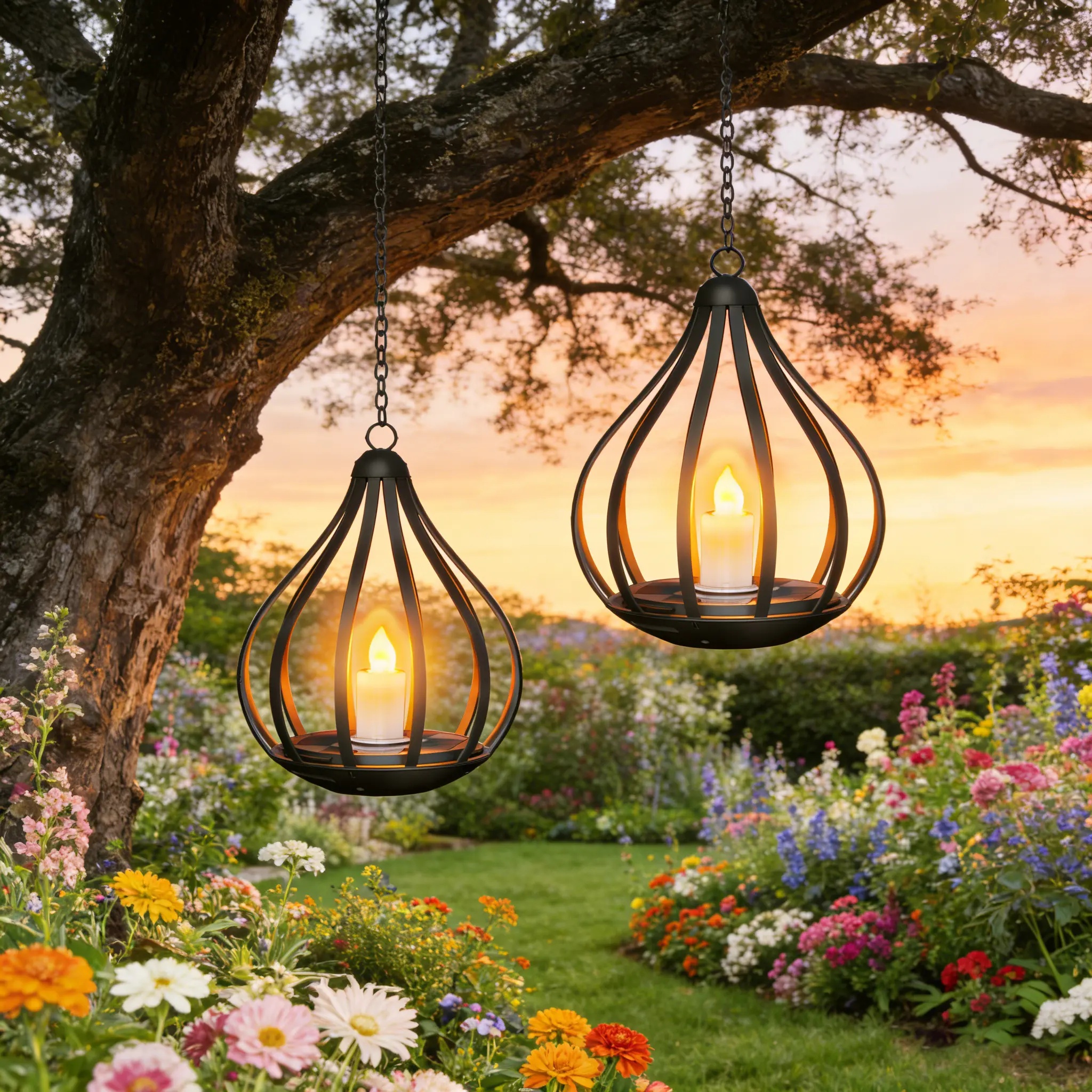 Solar Water Drop Shape Candle Lantern with Flickering Effect & Reflective Patterns