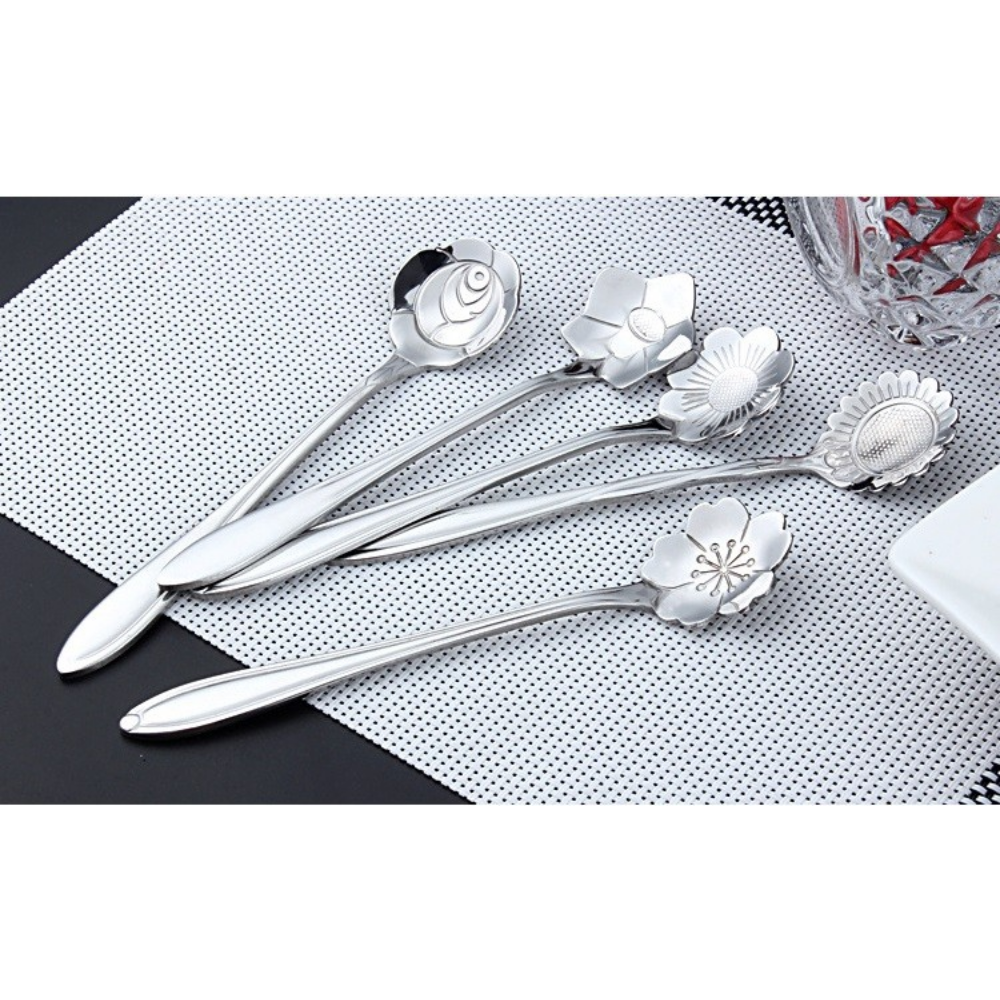High Quality Silver Stainless Steel Floral Stirring Spoon - Grafton Collection